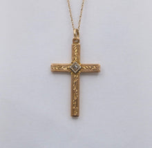 Load image into Gallery viewer, Vintage 10K Yellow &amp; White Gold Cross Diamond Pendant
