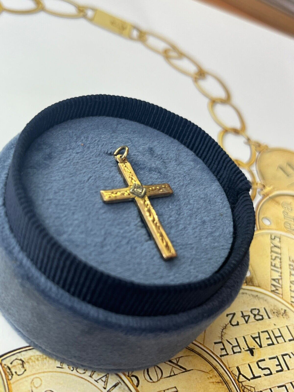Vintage 10K Yellow & White Gold Cross Diamond Pendant