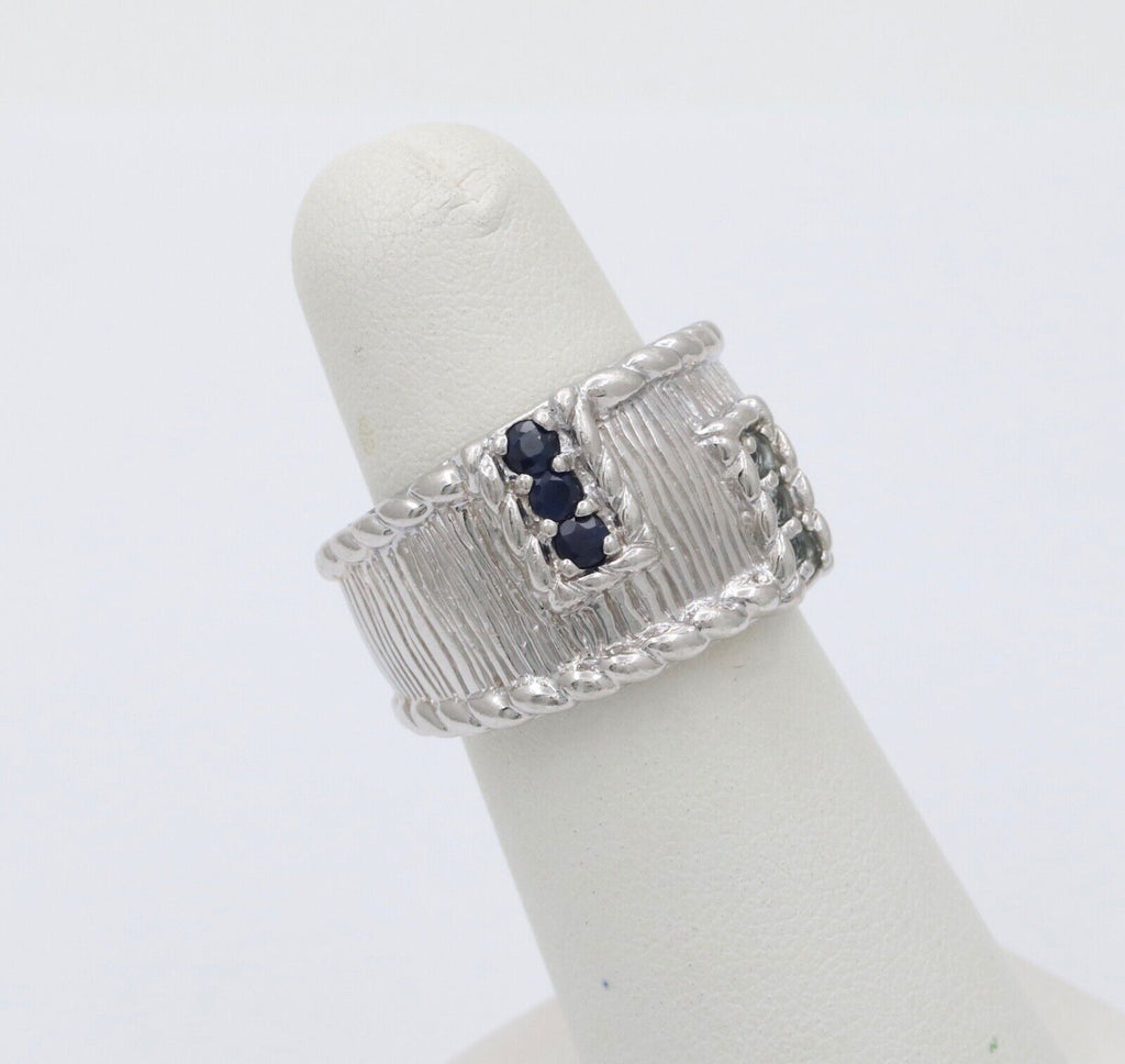 Judith Ripka 925 Sterling Silver Synthetic Stones Wide Band Ring