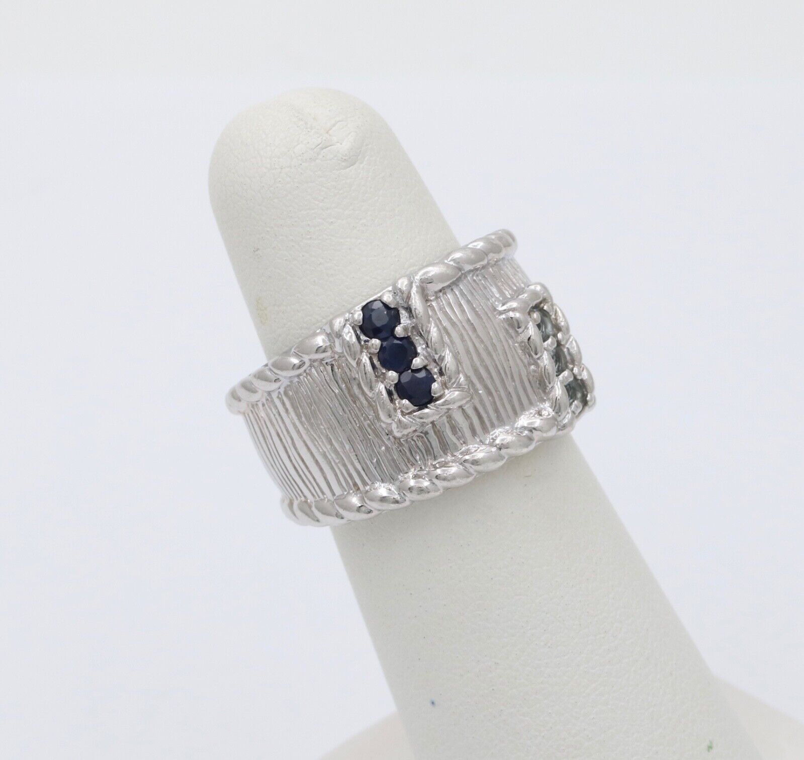 Judith Ripka 925 Sterling Silver Synthetic Stones Wide Band Ring