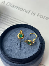 Load image into Gallery viewer, Vintage Sweet 18K Yellow Gold Emerald Huggie Earrings
