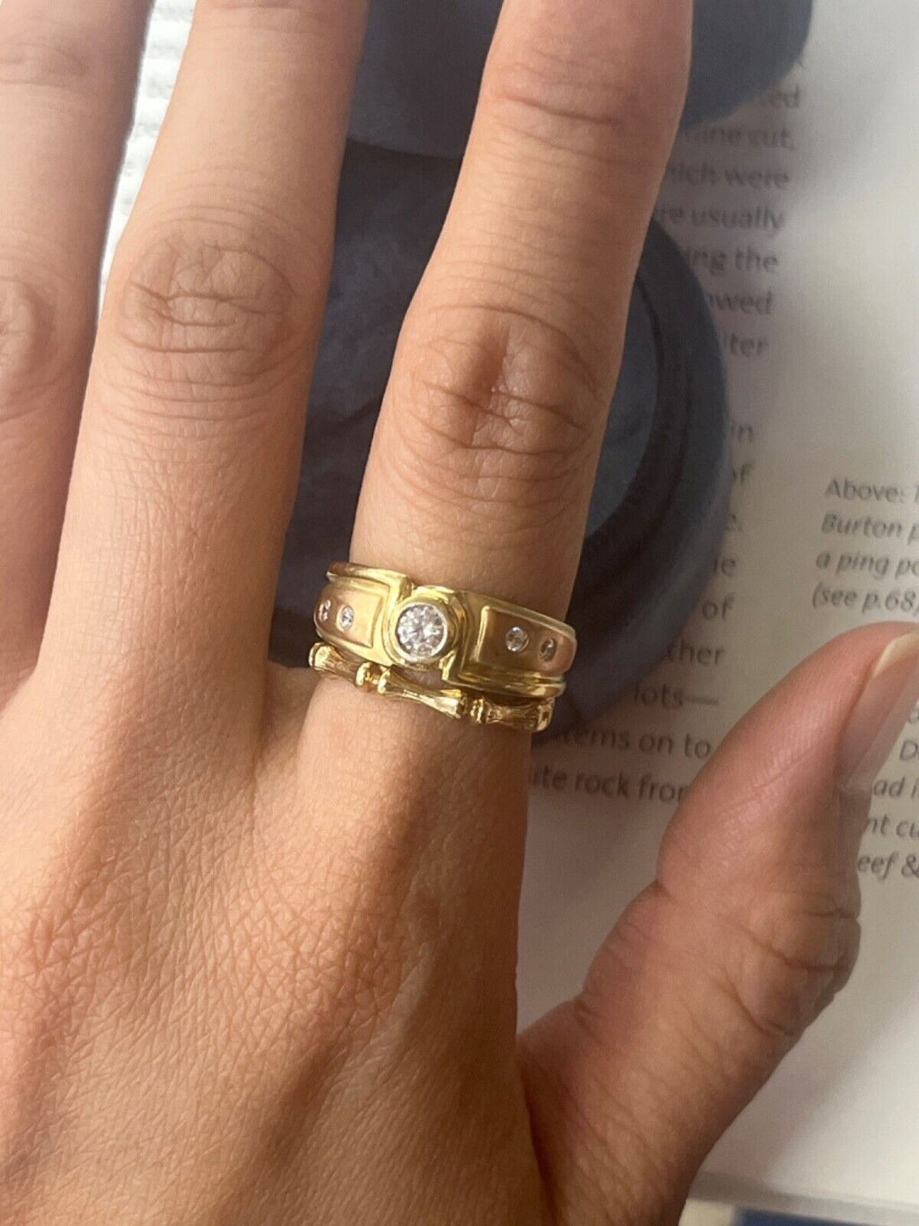 Vintage 14K Yellow & Pink Gold Diamond Band