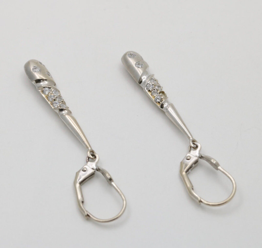 14K White Gold Diamond Dangling Earrings