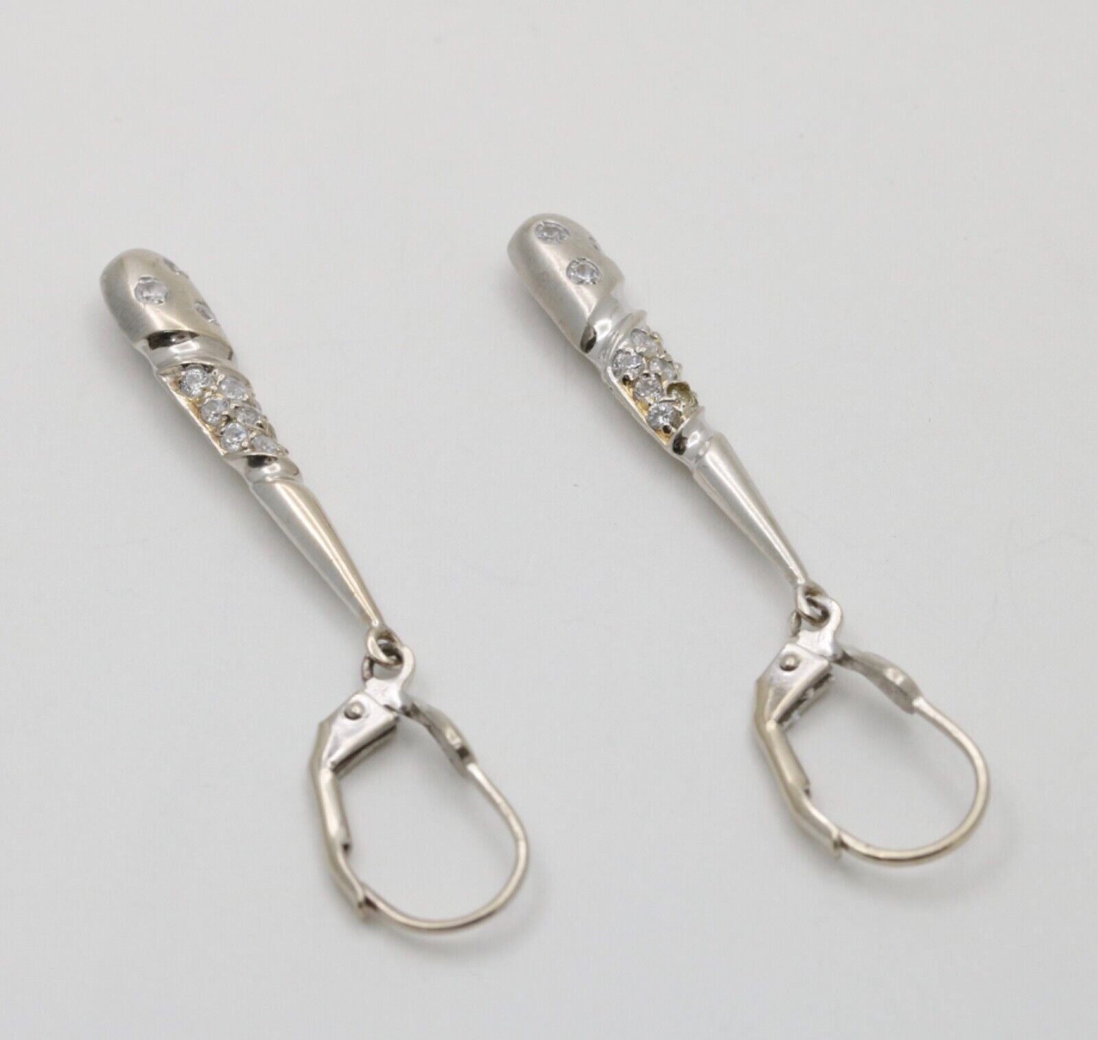 14K White Gold Diamond Dangling Earrings