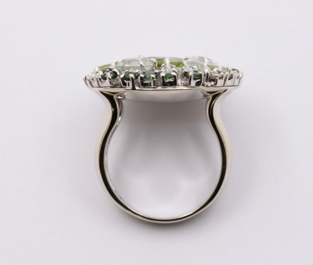 Striking Denoir 18K Gold Peridot, Prasiolite, Tourmaline and Diamond Ring
