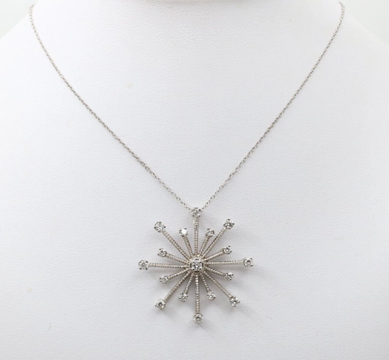 Vintage 14K White Gold Diamond Snowflake Pendant Necklace.