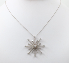 Load image into Gallery viewer, Vintage 14K White Gold Diamond Snowflake Pendant Necklace.
