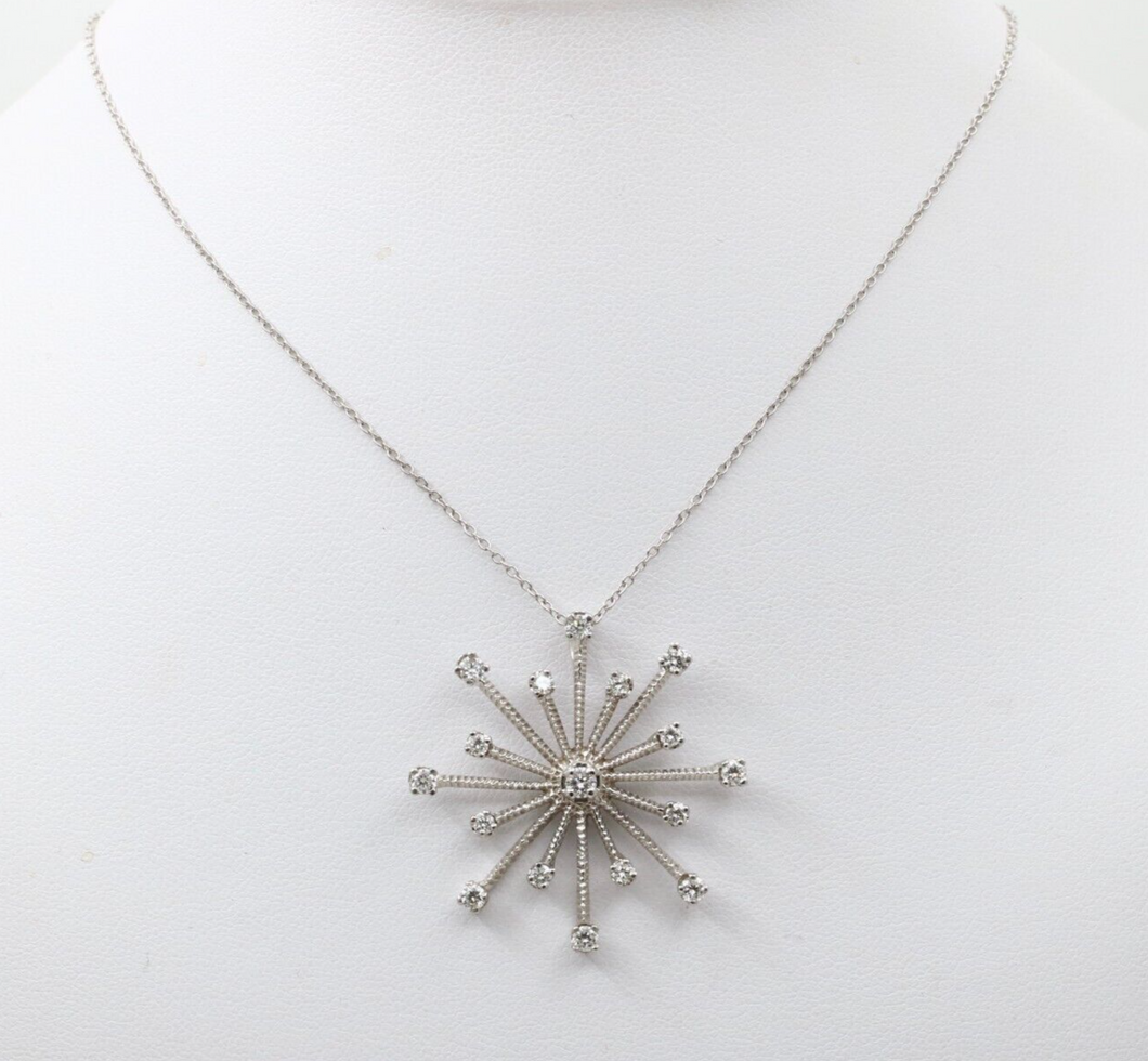 Vintage 14K White Gold Diamond Snowflake Pendant Necklace.