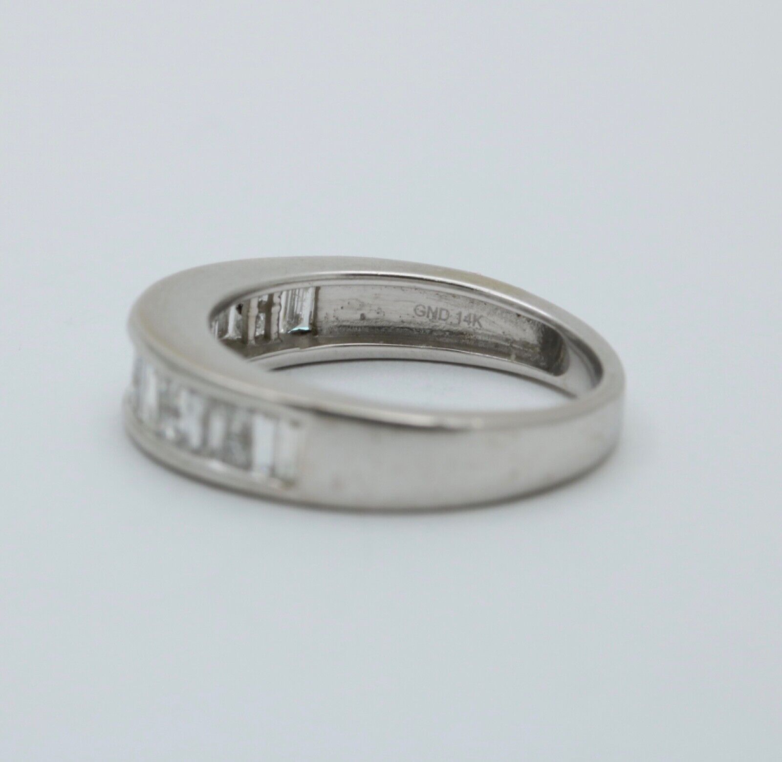 Vintage Baguette Table Cut Diamonds 14K White Gold Band Ring