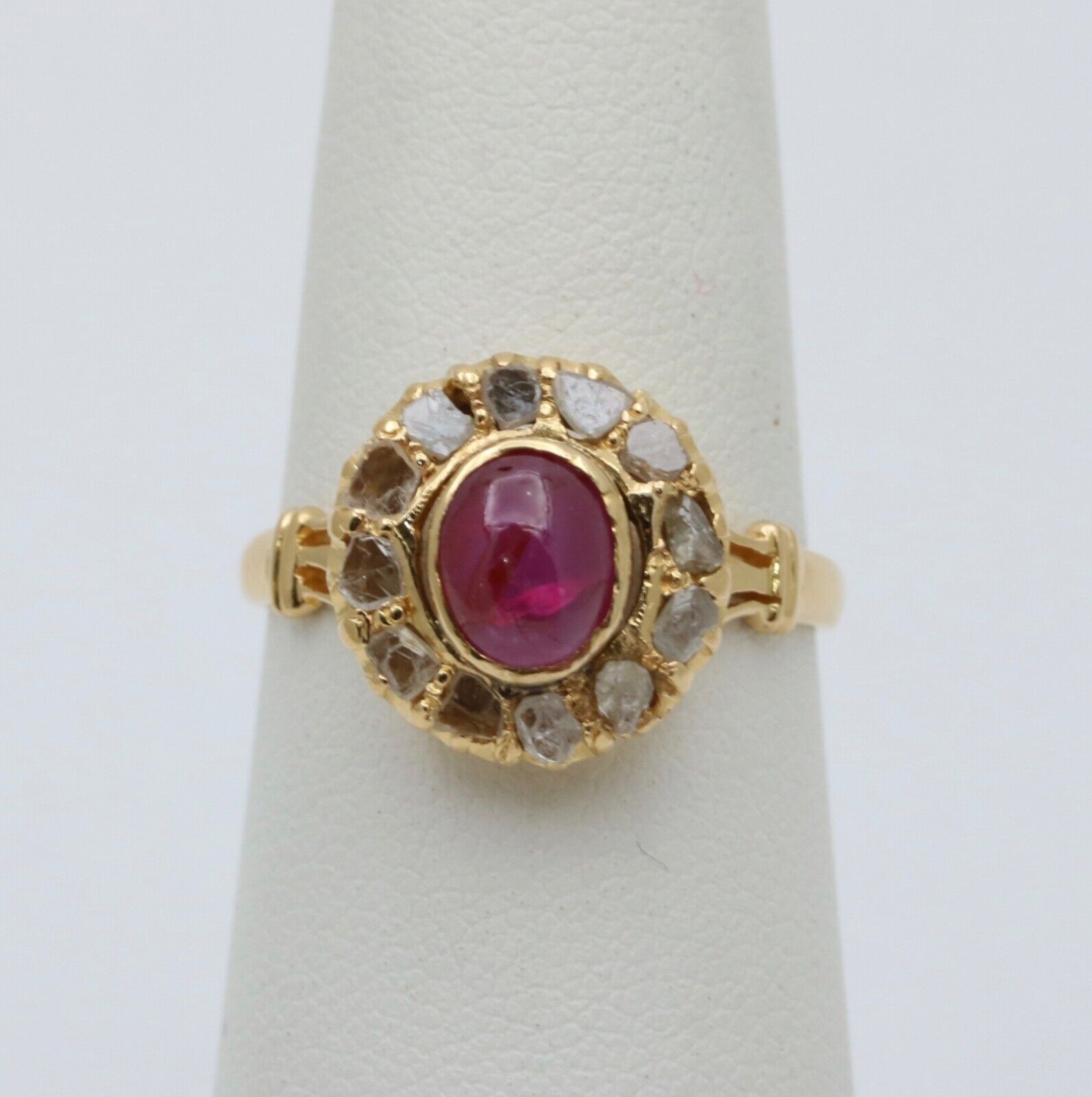 Vintage 22 K Yellow Gold Ruby & Diamond Ring, Engagement Ring.