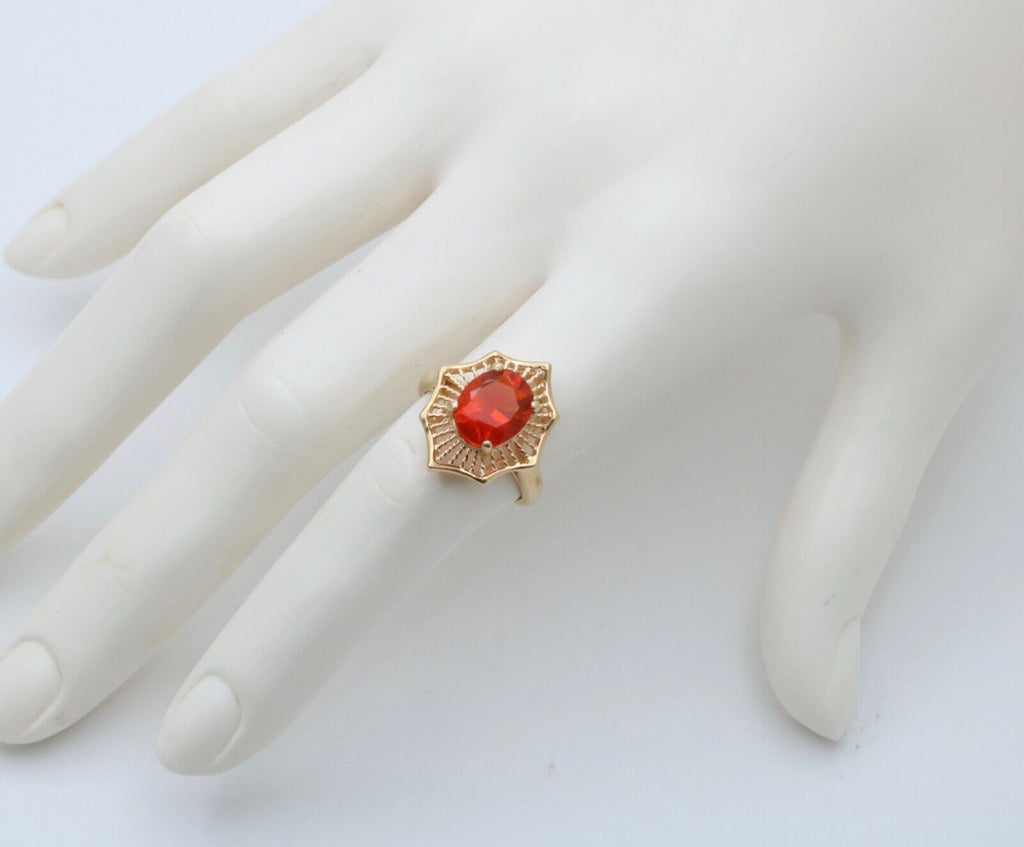 Vintage Mexican Fire Opal Filagree 14K Yellow Gold Ring
