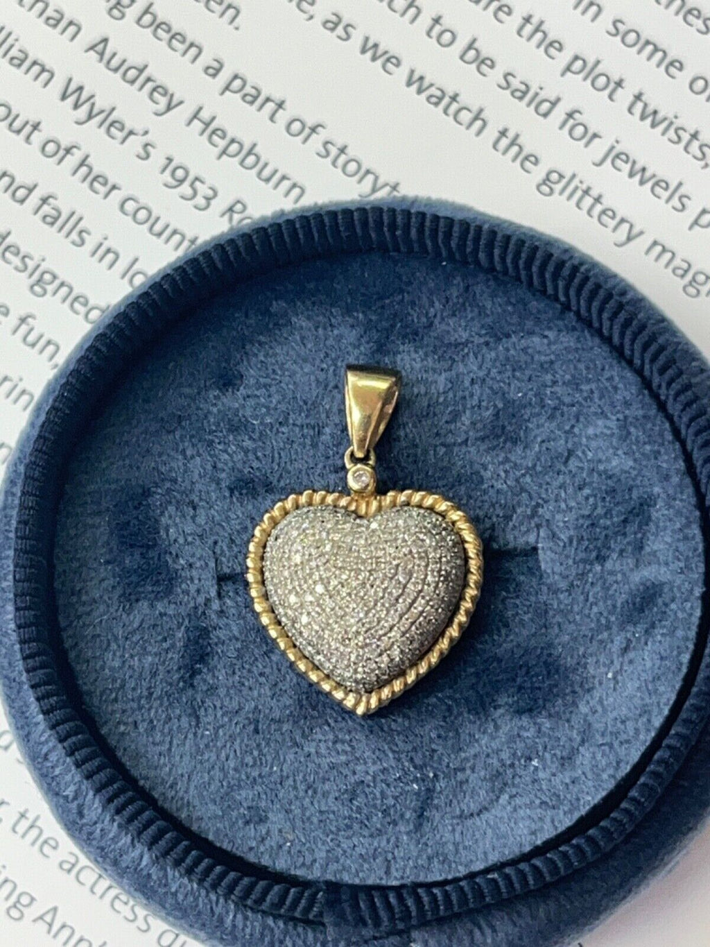 Vintage 10K Yellow & White Gold Diamond Heart Charm