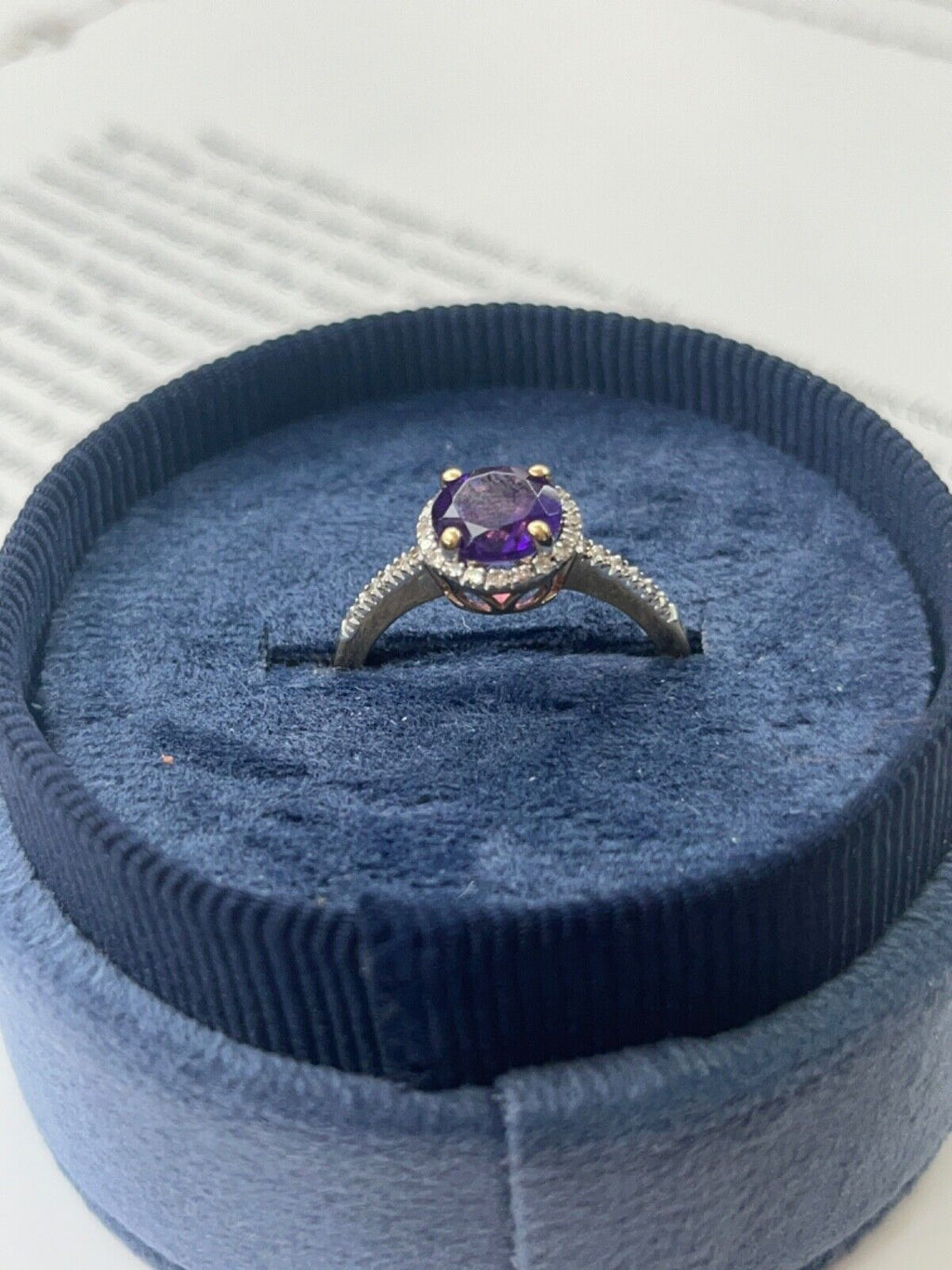 Vintage 14K Yellow Gold Amethyst Diamond Halo Ring