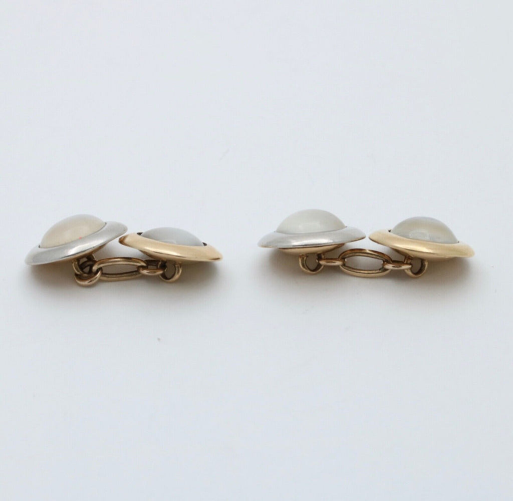 Vintage 18K White & Yellow Gold Moonstone Cufflinks