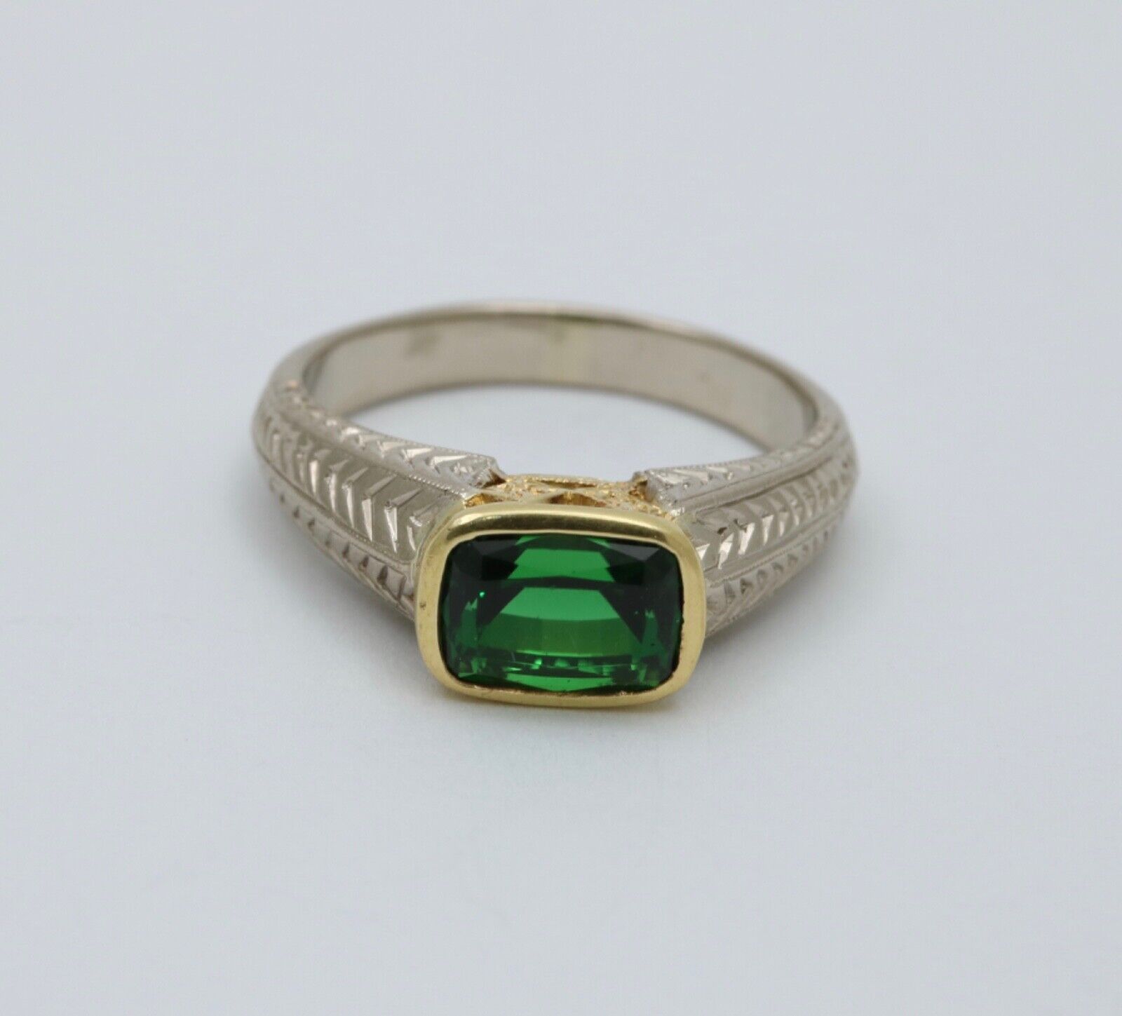 Vintage Tsavorite Garnet 18K White Yellow Gold Ring