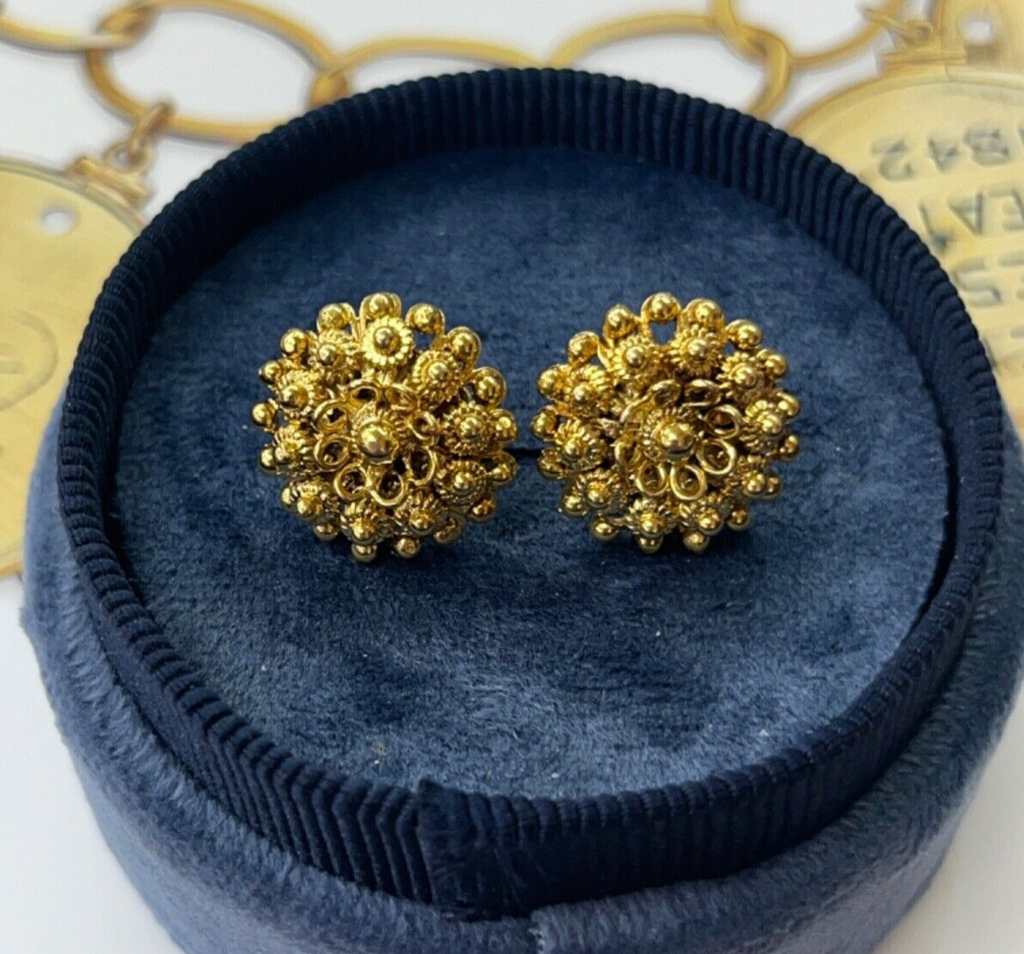 Etruscan Style 22K Gold Flower Studs Earring