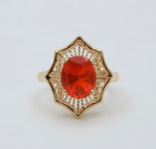 Load image into Gallery viewer, Vintage Mexican Fire Opal Filagree 14K Yellow Gold Ring
