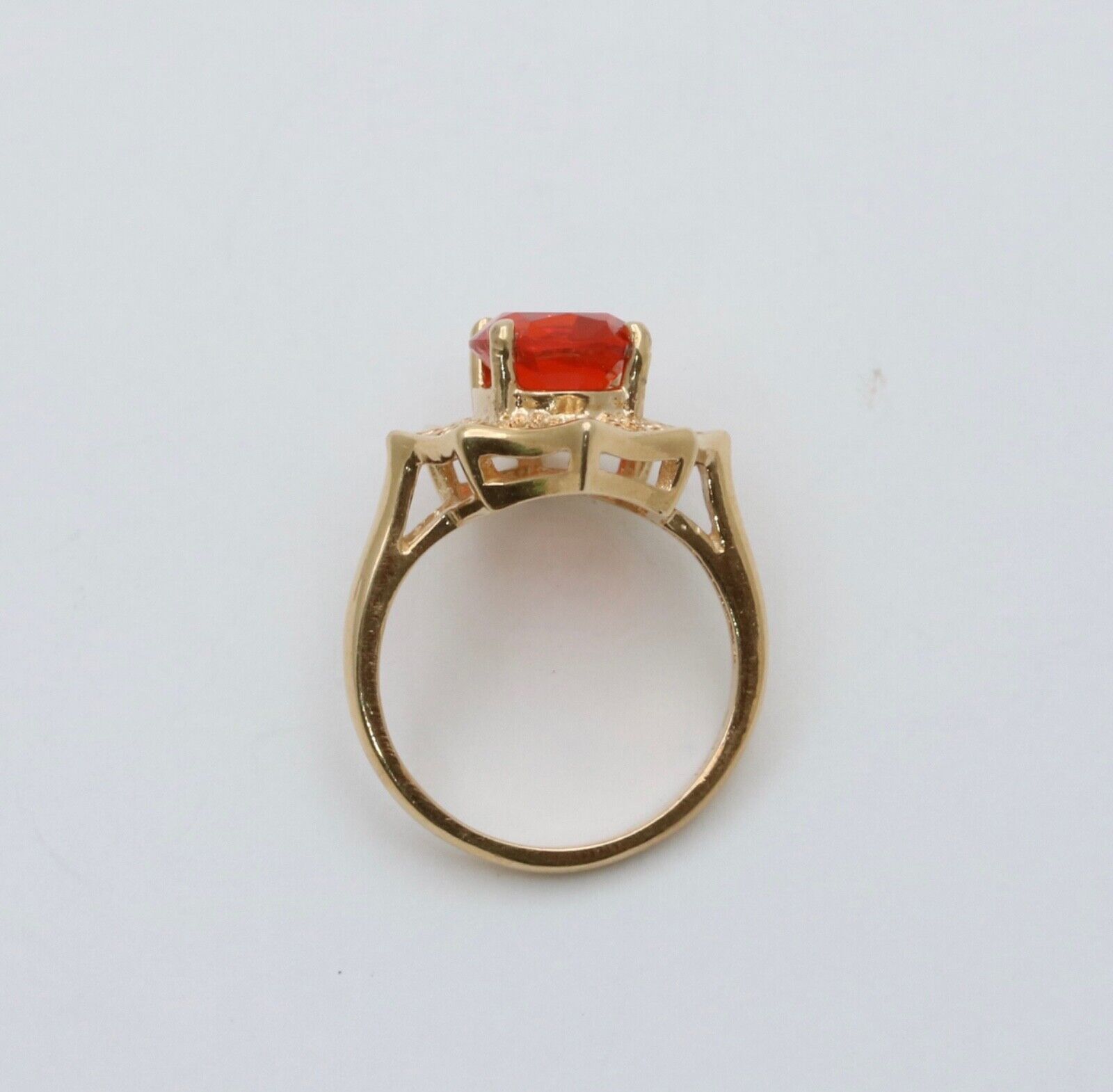 Vintage Mexican Fire Opal Filagree 14K Yellow Gold Ring