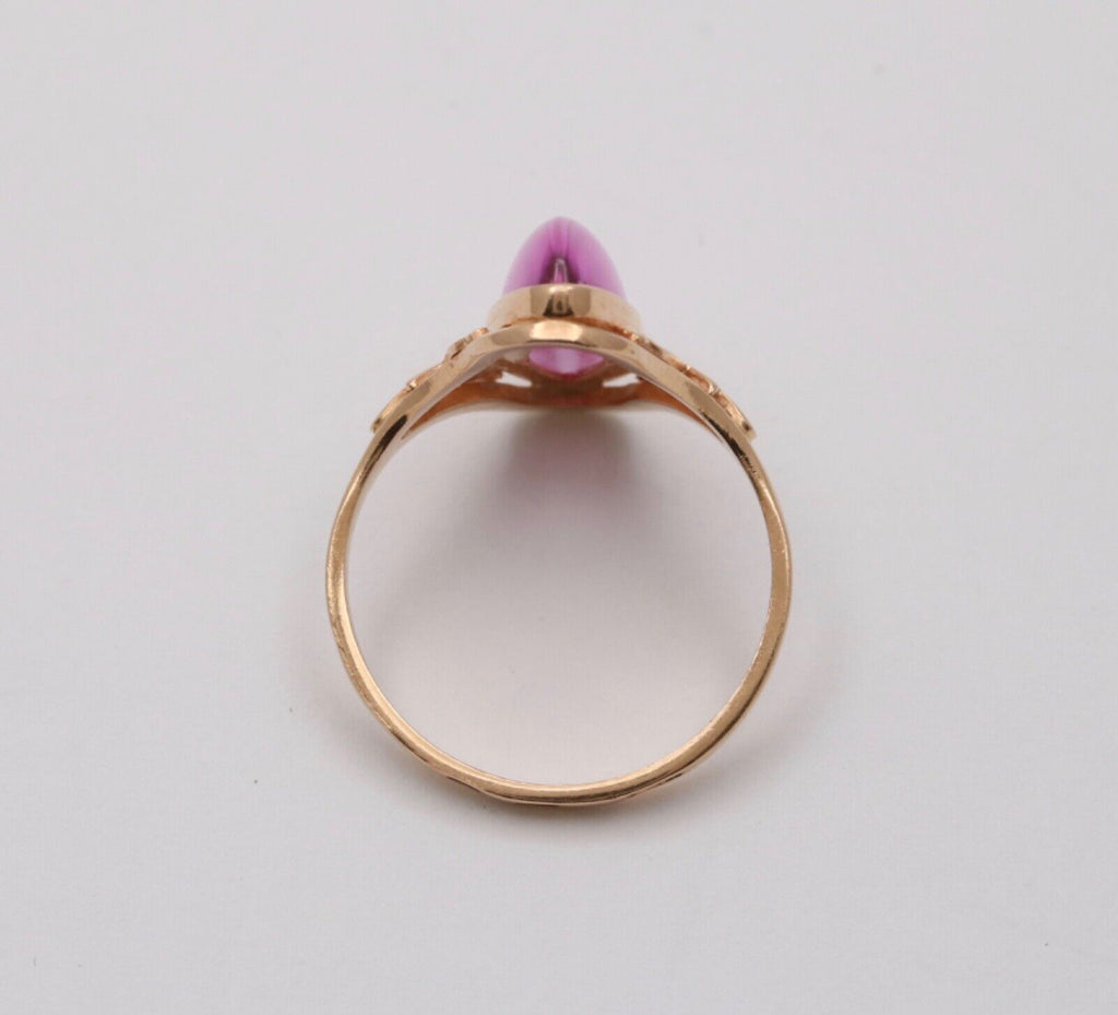 Vintage Russian 14K Yellow Gold Marquise Pink Paste Ring,