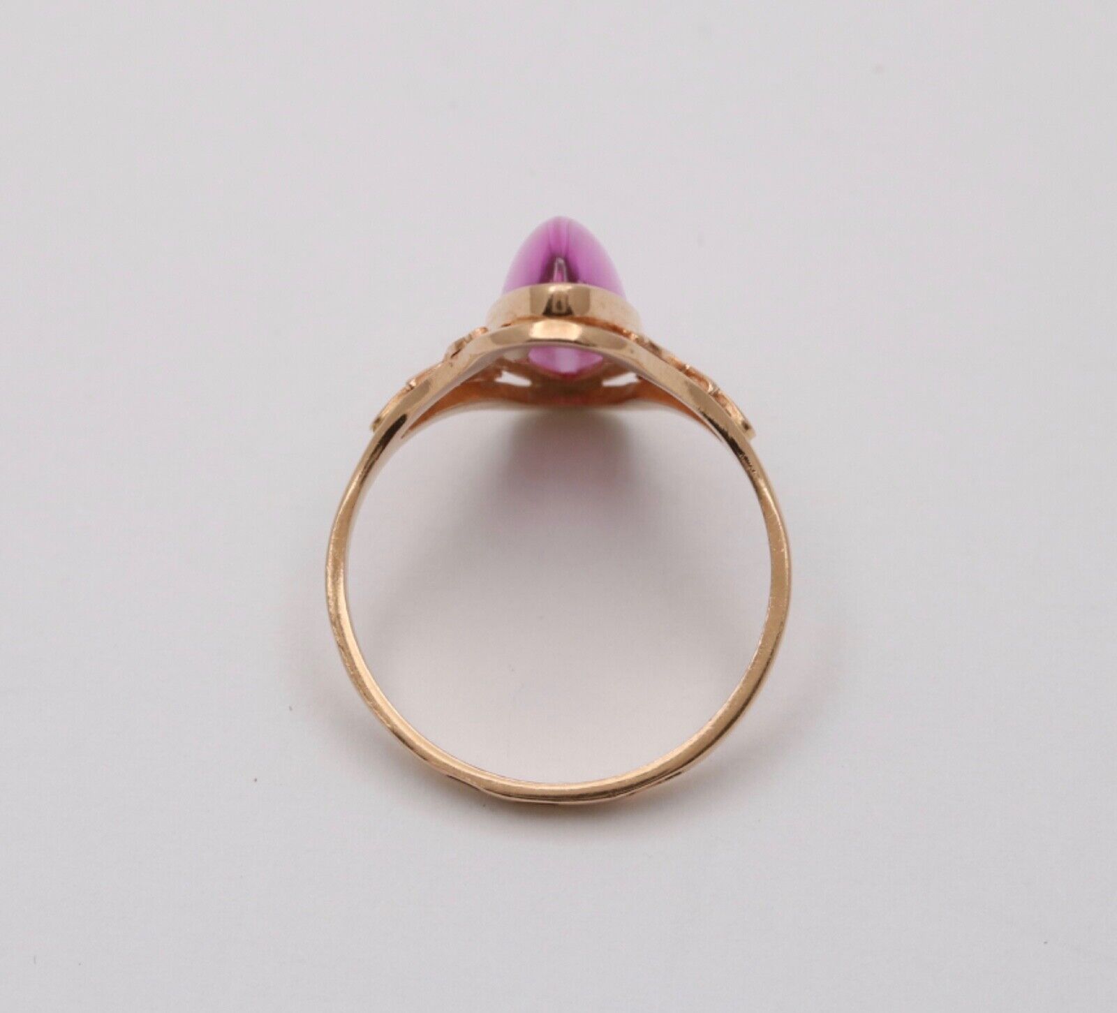 Vintage Russian 14K Yellow Gold Marquise Pink Paste Ring,