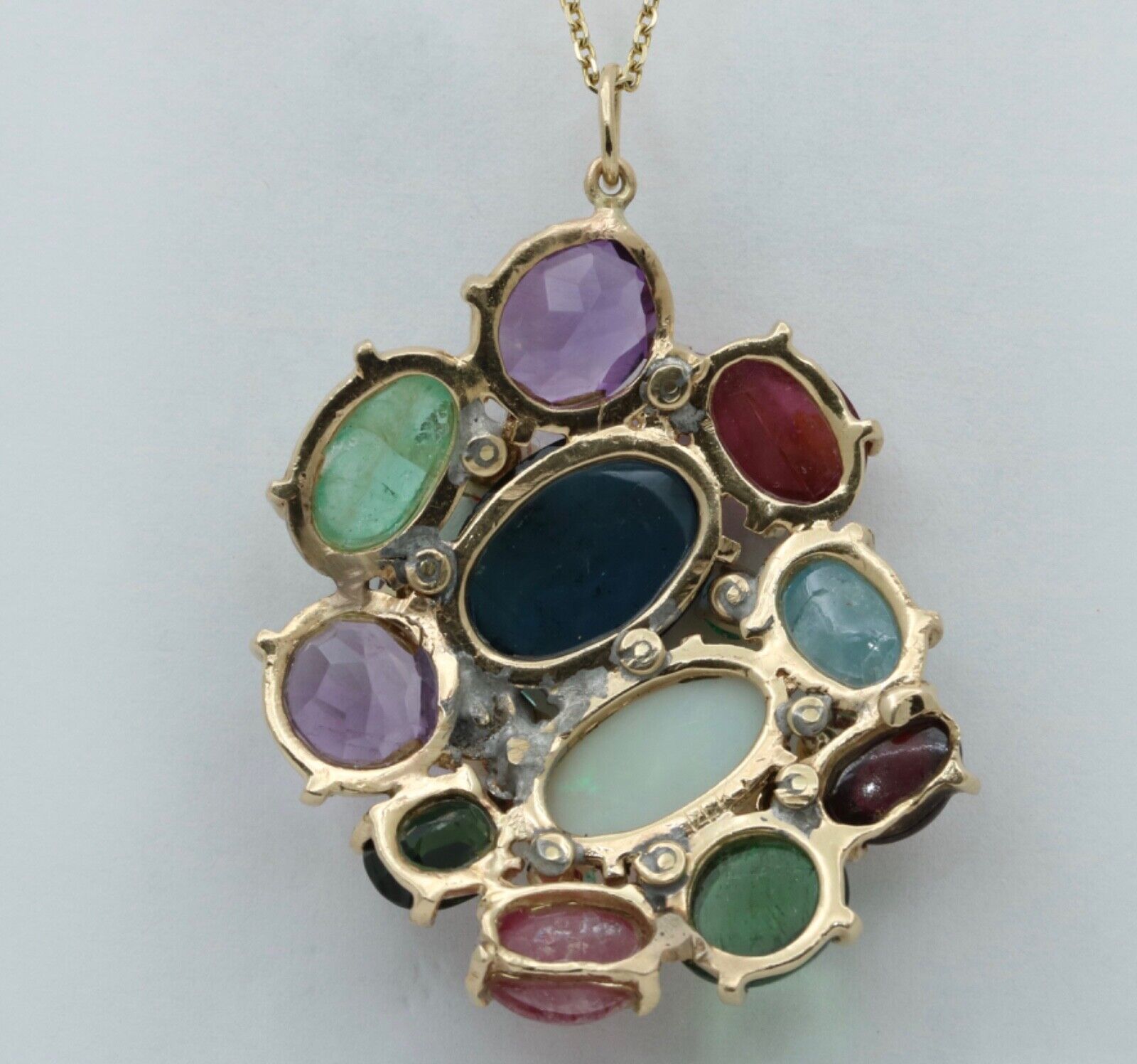 Vintage Multi-stone 14K Yellow Gold Pendant