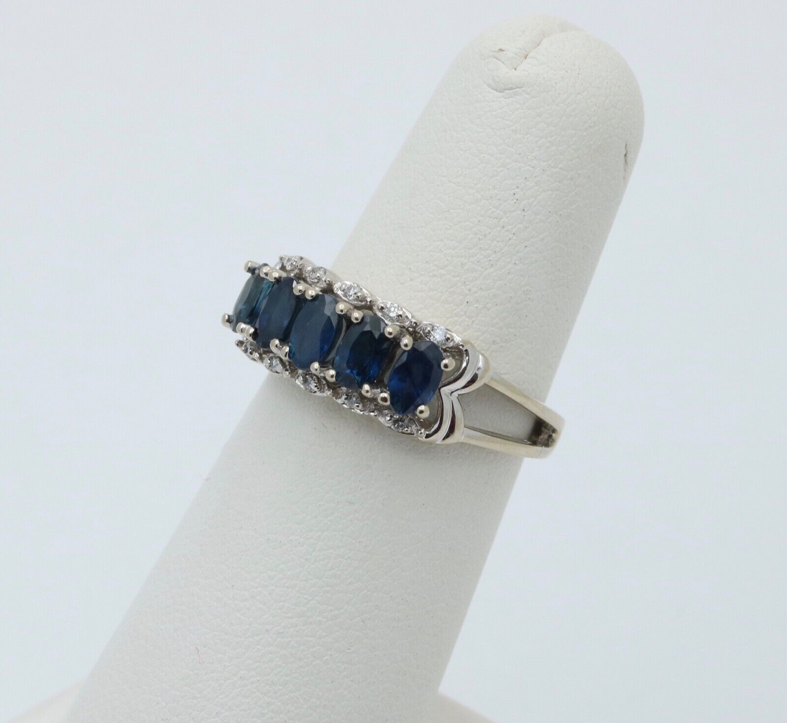 Vintage Sapphires Diamonds 14K WHite Gold Ring