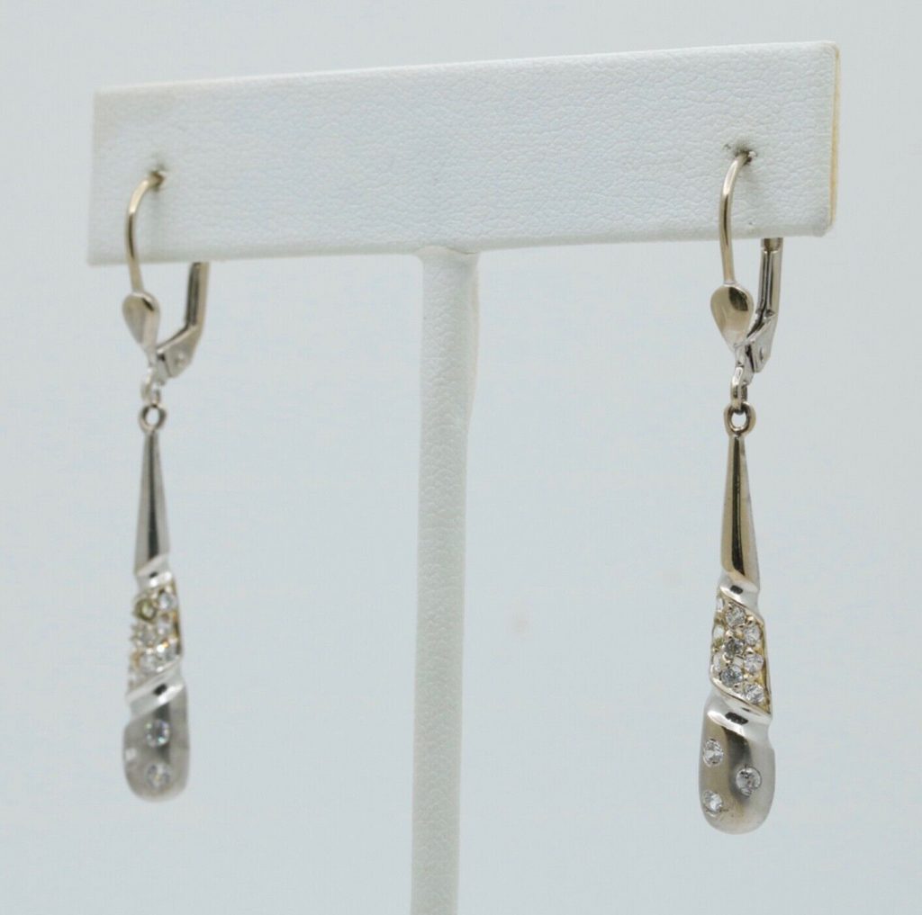 14K White Gold Diamond Dangling Earrings