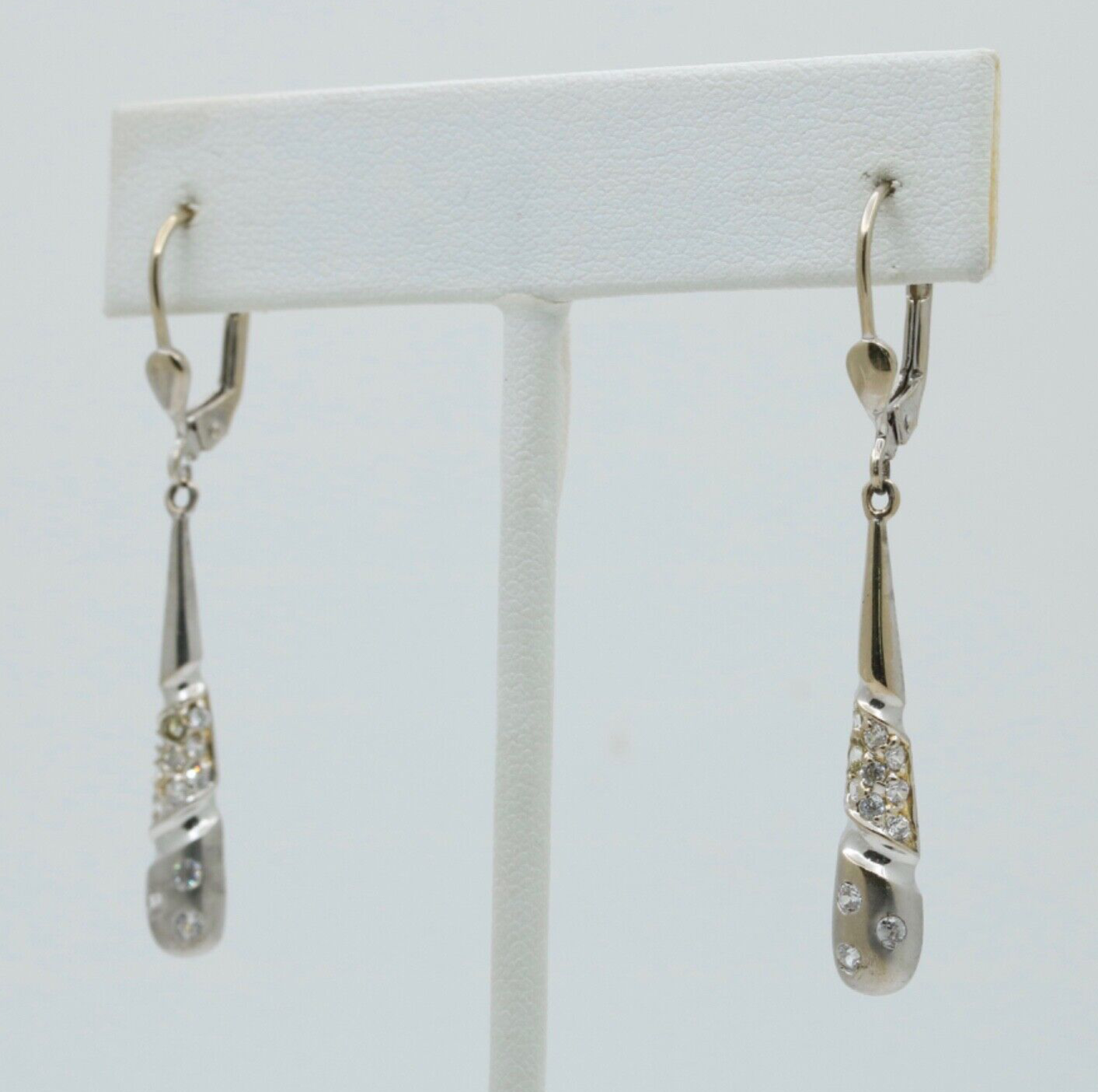 14K White Gold Diamond Dangling Earrings
