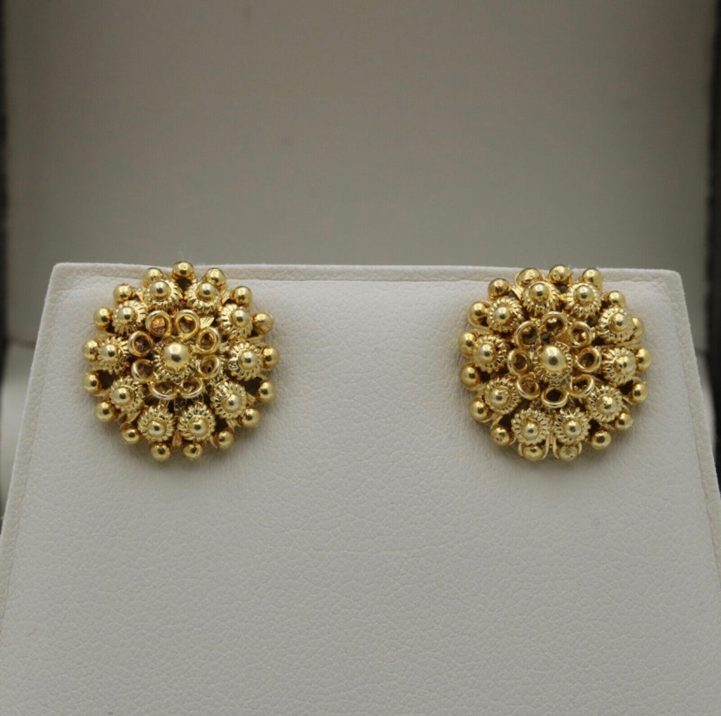 Etruscan Style 22K Gold Flower Studs Earring