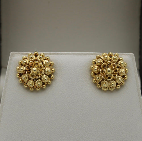 Etruscan Style 22K Gold Flower Studs Earring