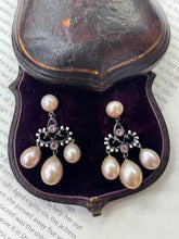 Load image into Gallery viewer, Bohemian Style Silver Pink Pearl Enamel Chandelier Earring
