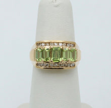 Load image into Gallery viewer, Vintage 14K Yellow Gold Peridot &amp; DIamond Ring, Statement Ring
