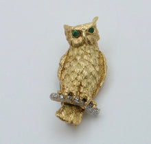 Load image into Gallery viewer, Tiffany &amp; Co 18K Yellow Gold Diamond &amp; Emerald Owl Brooch
