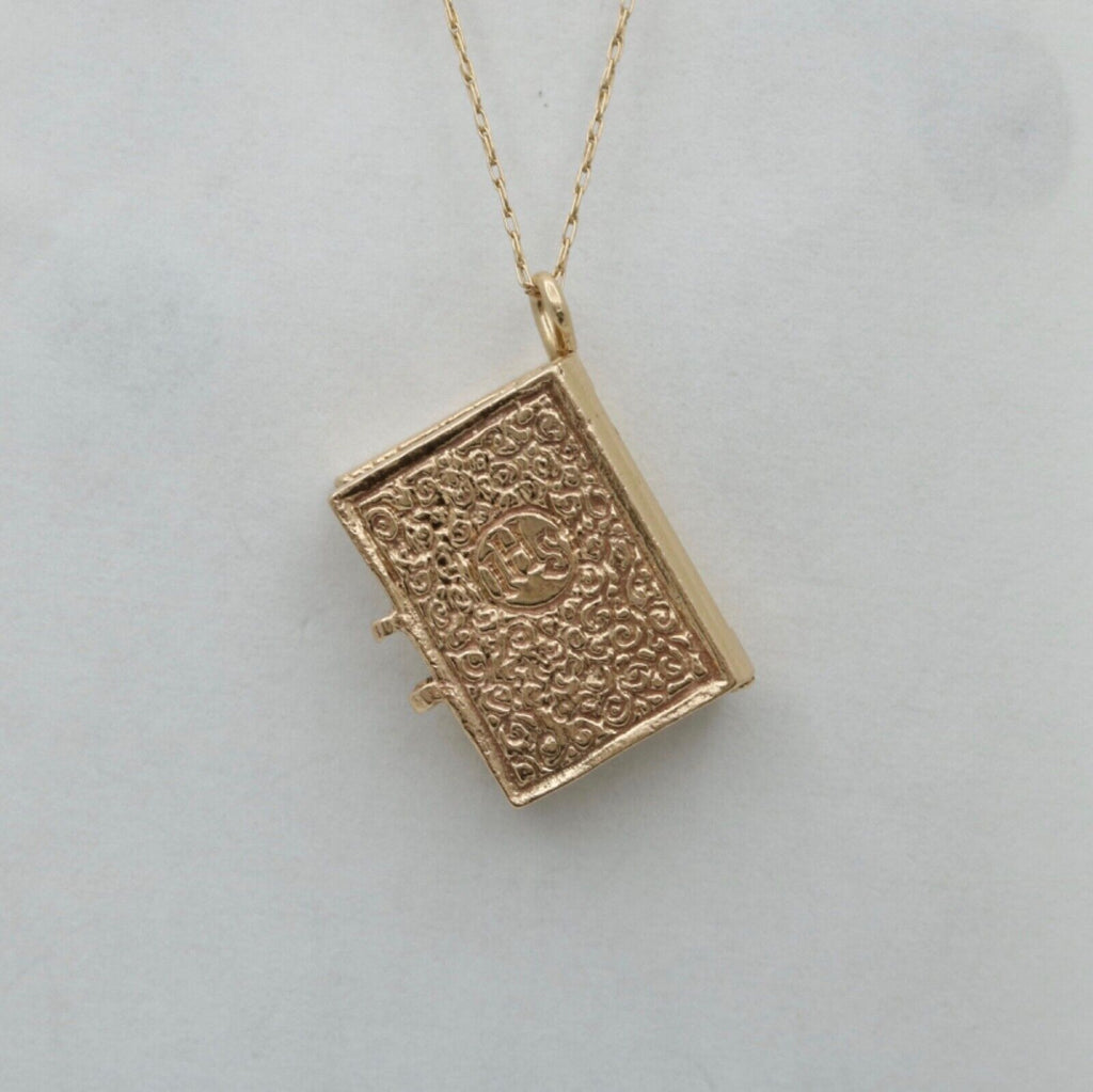 Vintage 14K Yellow Gold Bible Book Movable Pendant Charm