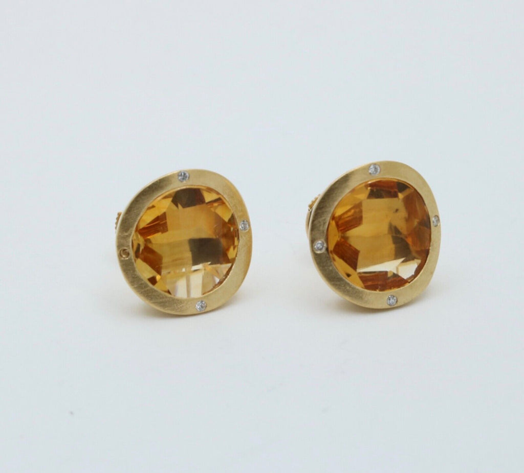 Vintage Citrine Diamonds 18K Yellow Gold Earrings