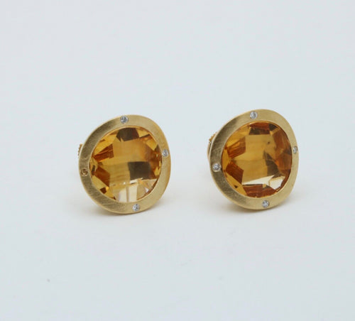 Vintage Citrine Diamonds 18K Yellow Gold Earrings