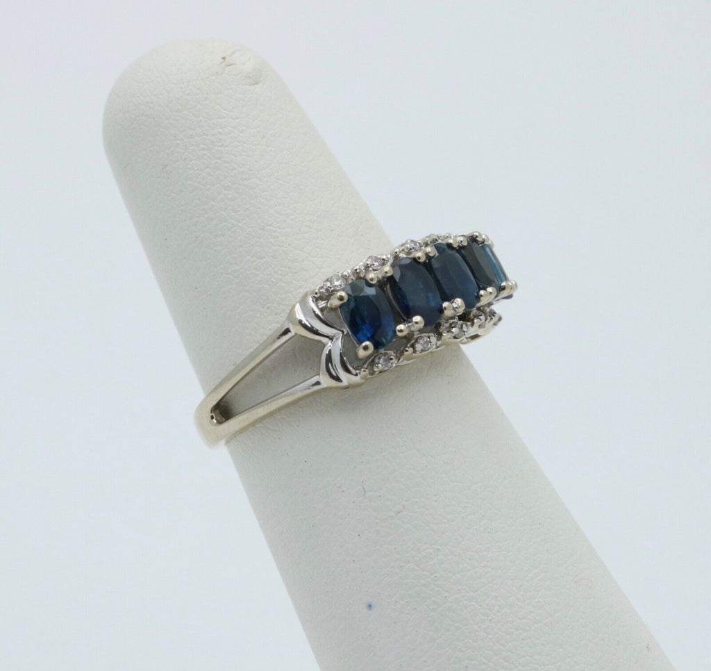 Vintage Sapphires Diamonds 14K WHite Gold Ring