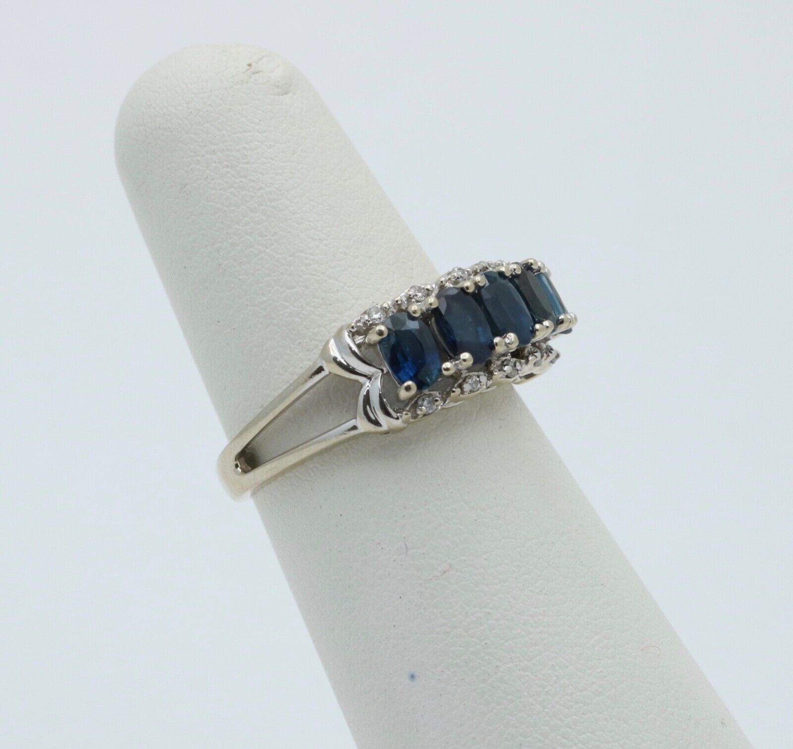 Vintage Sapphires Diamonds 14K WHite Gold Ring