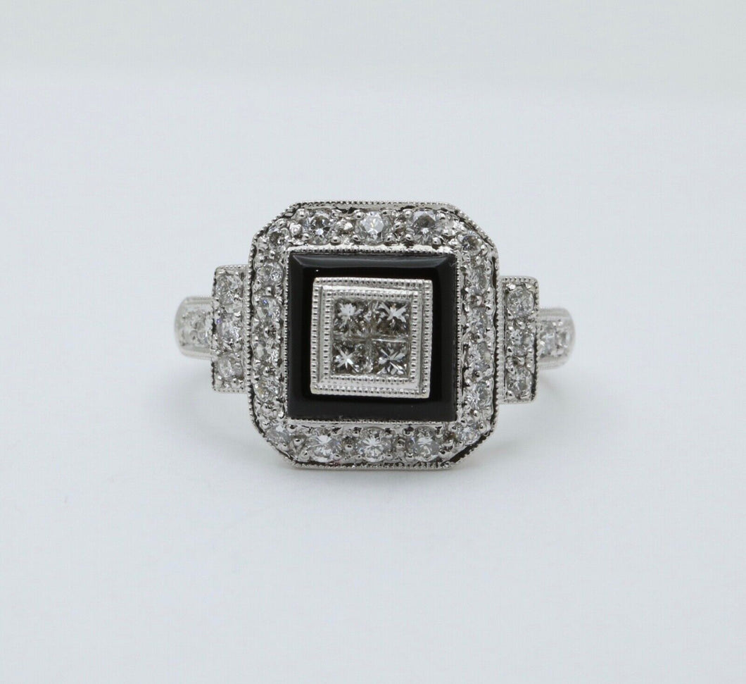 Vintage Diamonds 18K White Gold Deco Style Ring