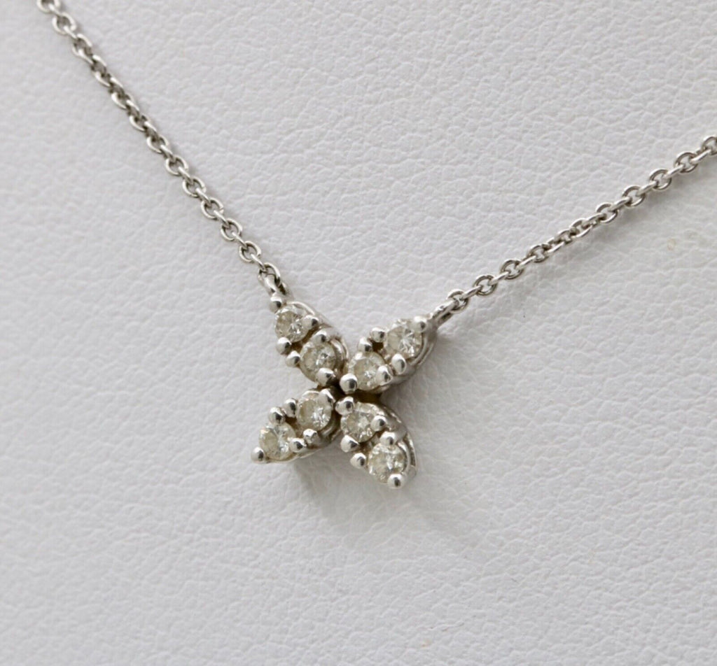 Vintage Diamonds 14K White Gold Italian Clover Pendant Chain