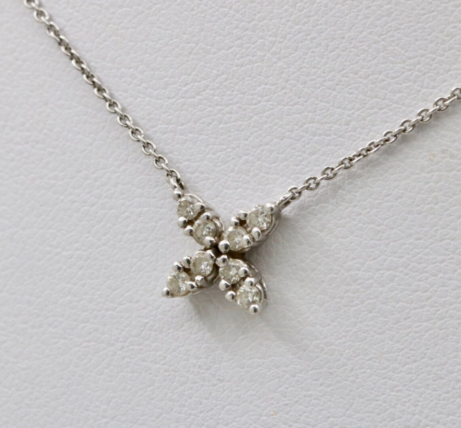 Vintage Diamonds 14K White Gold Italian Clover Pendant Chain
