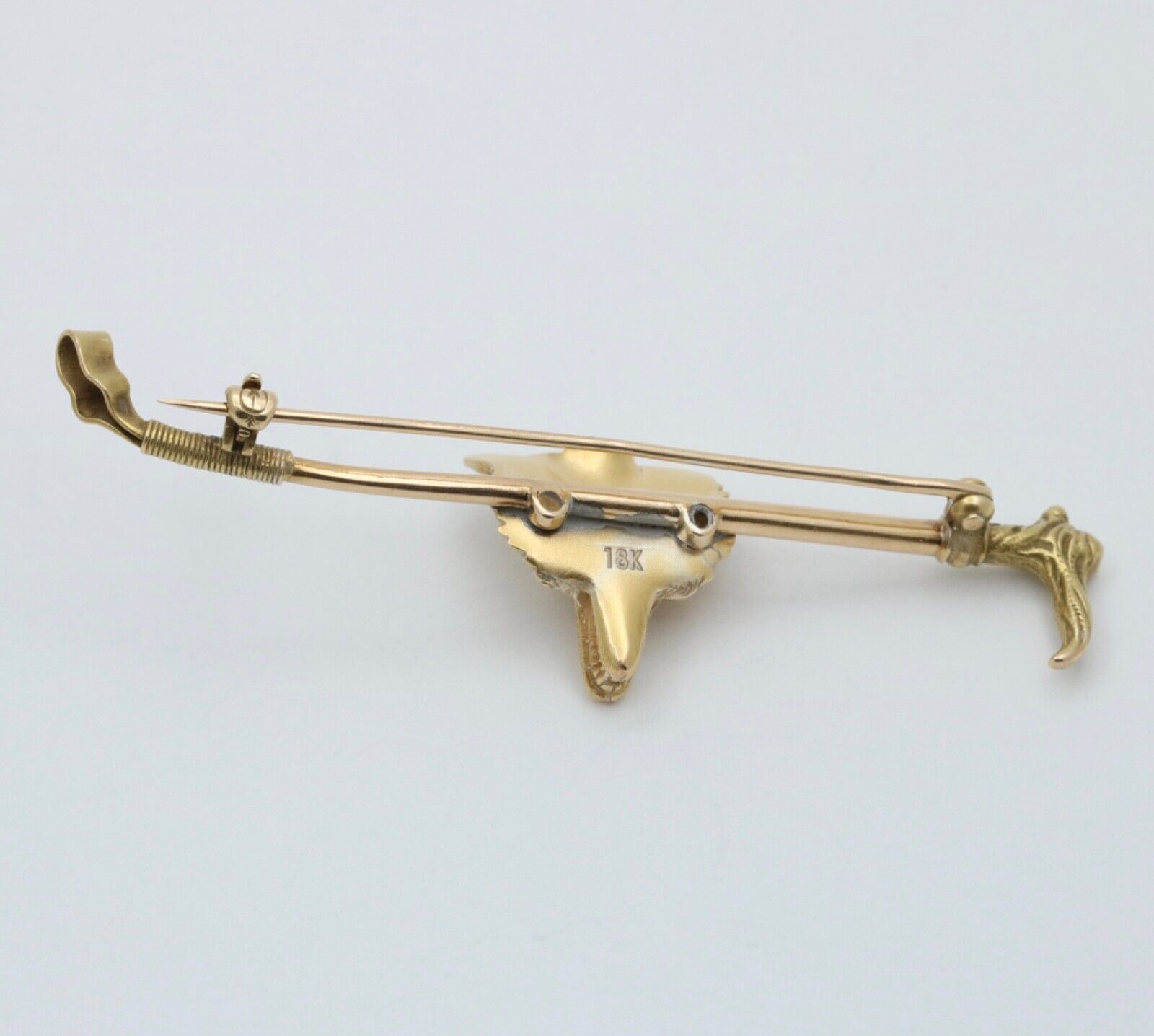 Vintage 14K Yellow Gold Fox Head & Whip Bar Pin