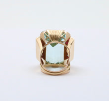 Load image into Gallery viewer, Vintage Retro 14K Yellow Gold Large Aquamarine &amp; Ruby Ring
