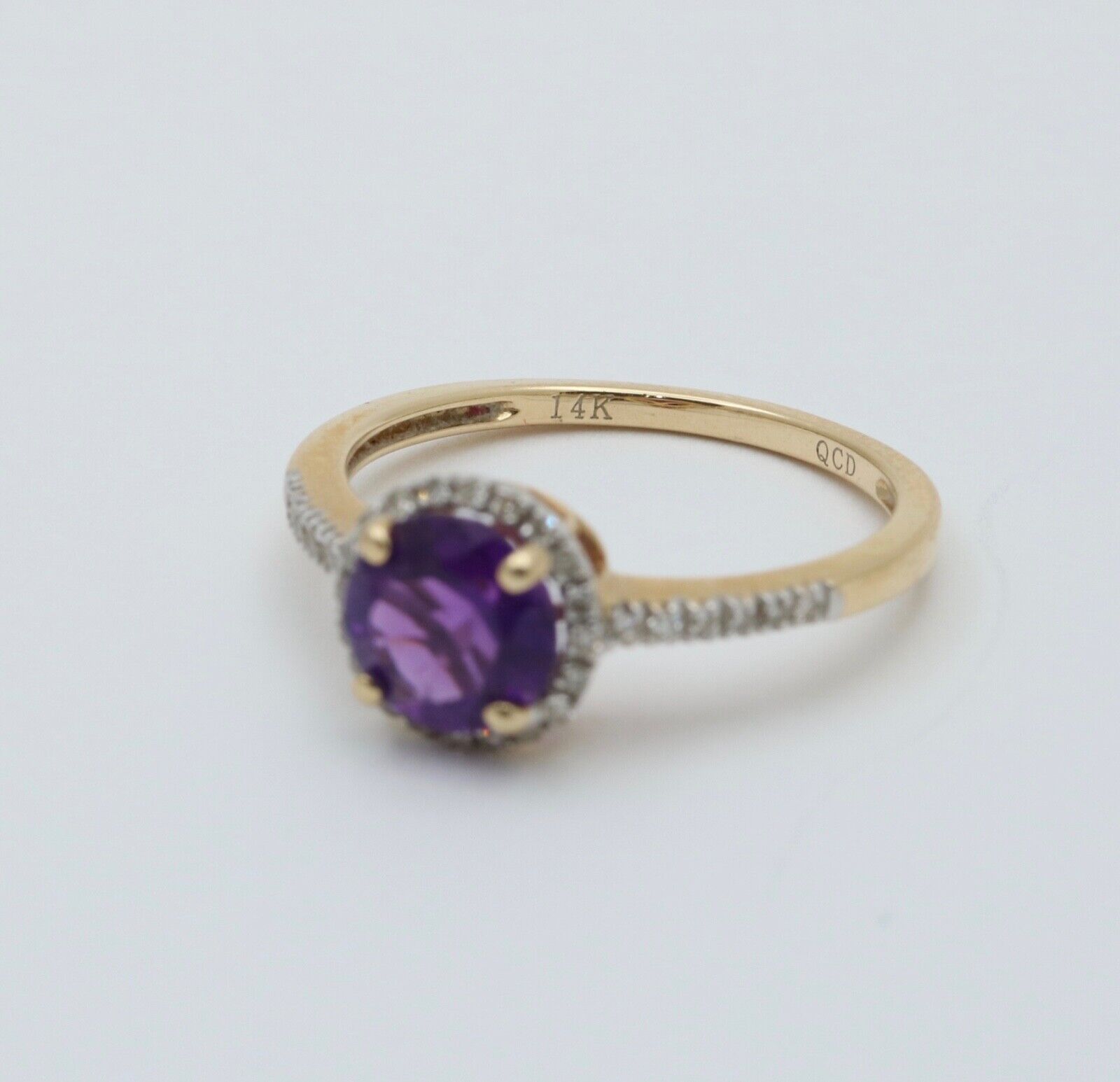 Vintage 14K Yellow Gold Amethyst Diamond Halo Ring