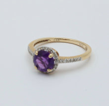 Load image into Gallery viewer, Vintage 14K Yellow Gold Amethyst Diamond Halo Ring
