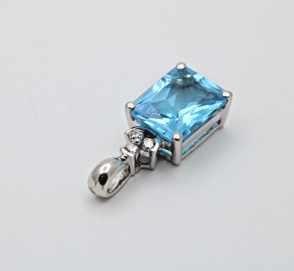 Vintage London Blue Topaz Diamonds 14K White Gold Pendant