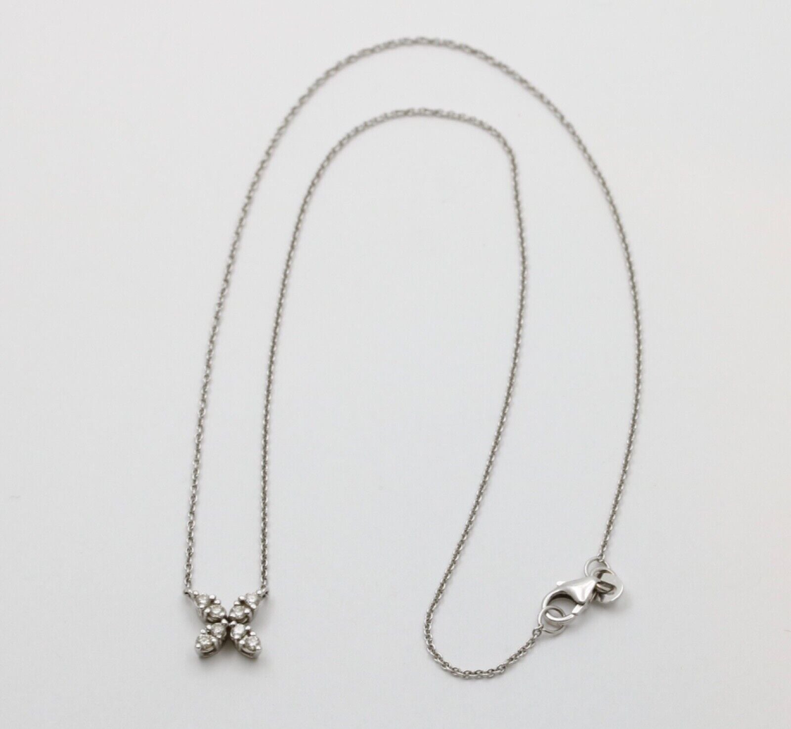 Vintage Diamonds 14K White Gold Italian Clover Pendant Chain