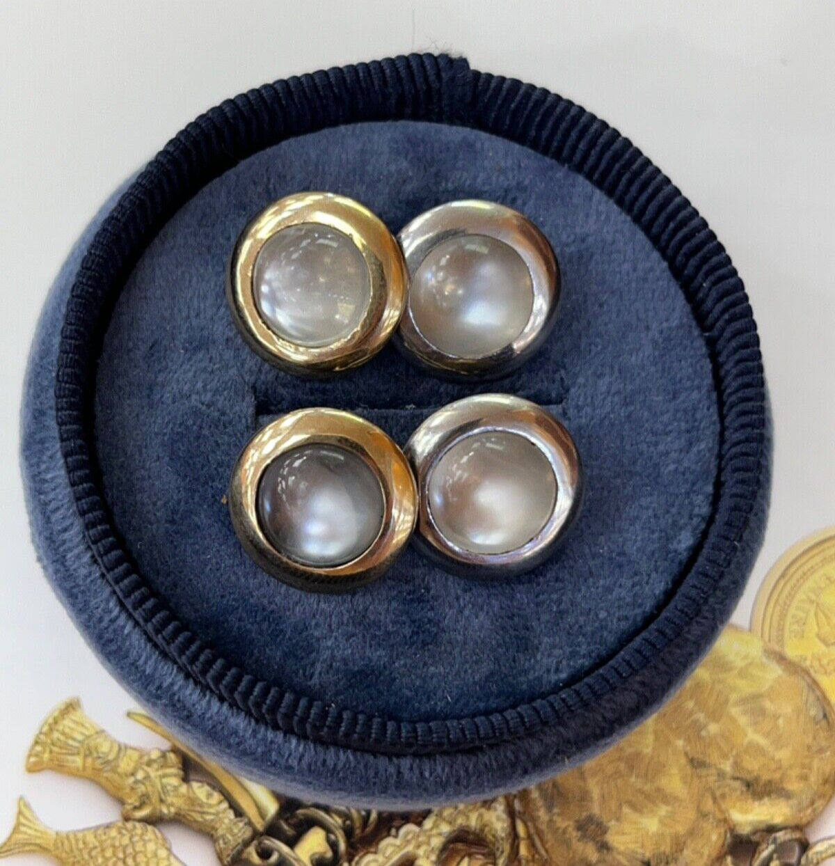 Vintage 18K White & Yellow Gold Moonstone Cufflinks