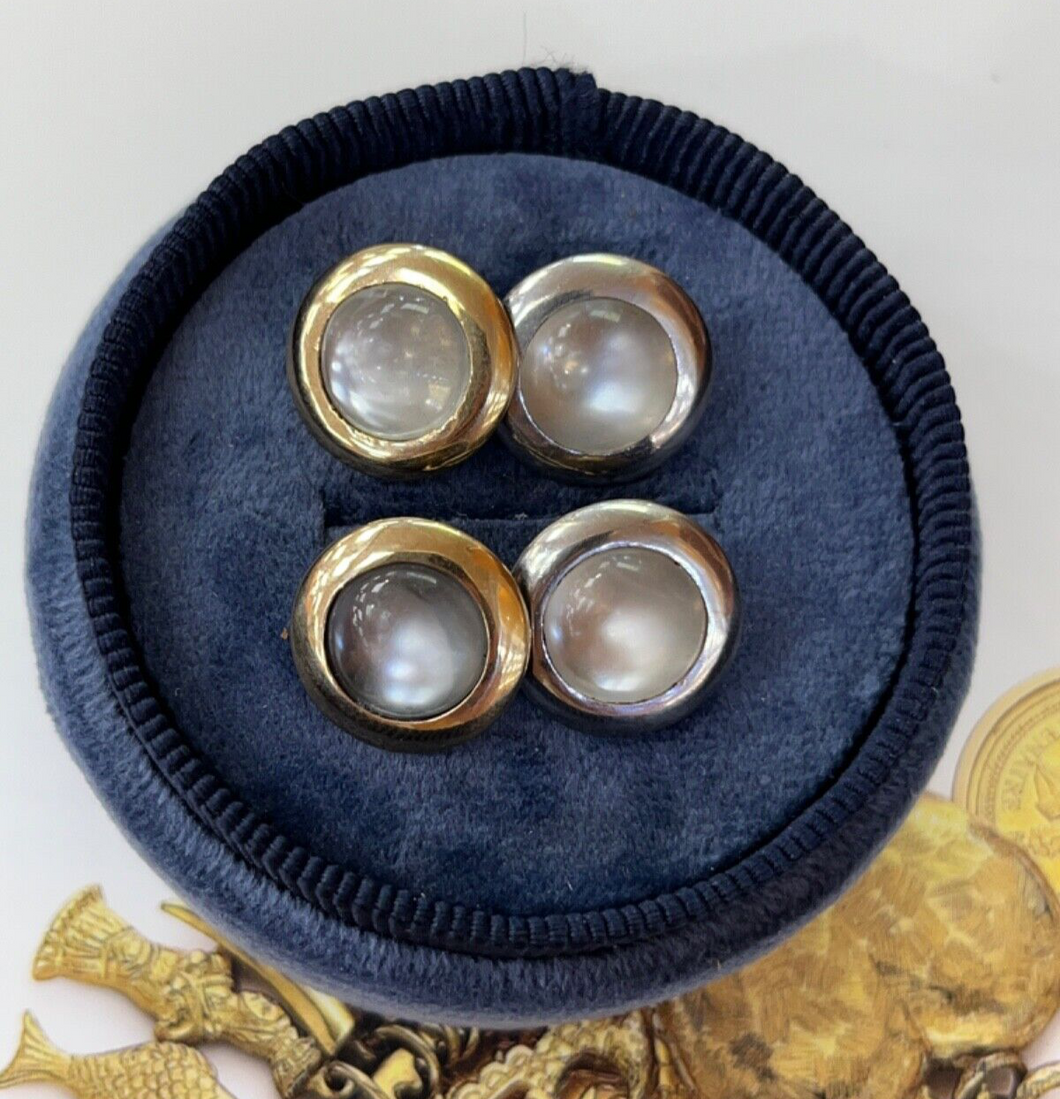 Vintage 18K White & Yellow Gold Moonstone Cufflinks