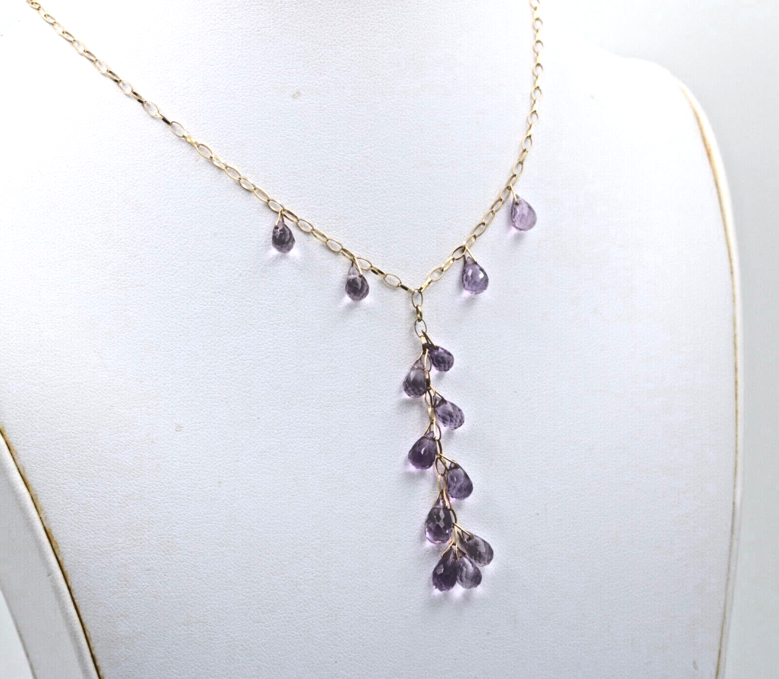 Vintage Amethyst 14K Yellow Gold Droplet Necklace